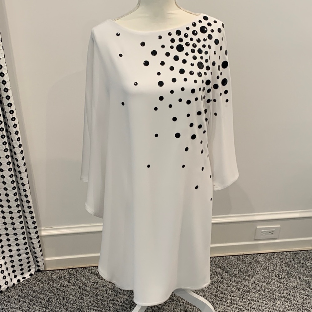 Tom and Linda Platt Women's White Dress with Black Dot Accent